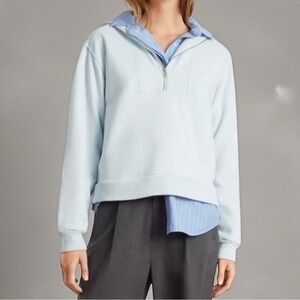 EVERLANE The Track Half-Zip Pullover Sweatshirt in Sky Blue (M)